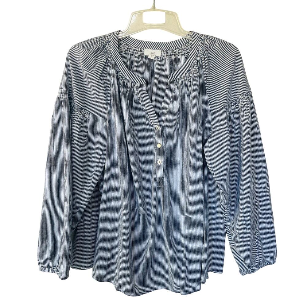 J. Jill Blue and White Striped Long Sleeve Peasant Blouse